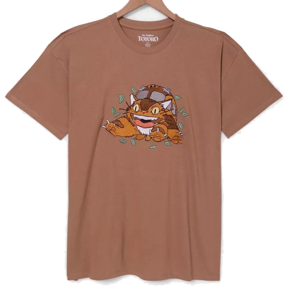 Studio Ghibli My Neighbor Totoro Catbus Embroidered Women's T-Shirt Anime New